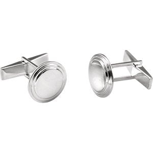 Round Engravable Sterling Silver Cuff Links, 16MM