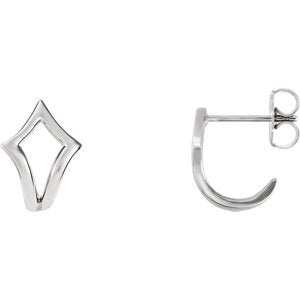 Geometric J-Hoop Earrings, Rhodium-Plated 14k White Gold