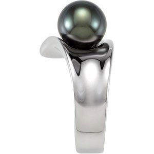 Tahitian Cultured Pearl Open Shank Ring, 9.00 MM - 10.00 MM, Sterling Silver, Size 6