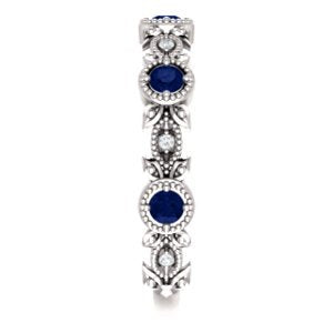 Chatham Created Blue Sapphire and Diamond Vintage-Style Ring, Rhodium-Plated 14k White Gold (0.03 Ctw, G-H Color, I1 Clarity)
