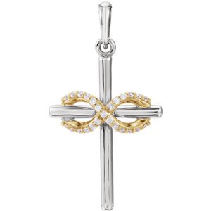 Diamond Infinity-Inspired Cross Pendant, Rhodium-Plated 14k White and Yellow Gold (.06 Ctw, G-H Color, I1 Clarity)