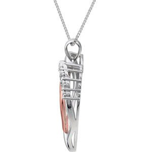 Sterling Silver and Rose Gold Plate Diamond Heart Necklace, 18"