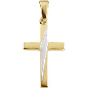 Two-Tone Cross 14k Yellow and White Pendant (18.50X12.00 MM)