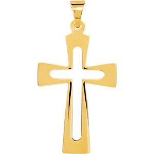 Cut-Out Roman Cross 14k Yellow Gold Pendant (27.50X18.00 MM)