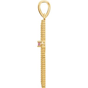Pink Tourmaline Rope-Trim Cross 14k Yellow Gold Pendant (31.95x16.3MM)