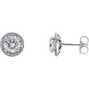 Platinum Diamond Halo-Style Earrings (3.4 MM) (.375 Ctw, G-H Color, I1 Clarity)