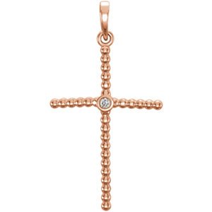 Diamond Beaded Cross 14k Rose Gold Pendant (.02 Ct, G-H Color, I1 Clarity)