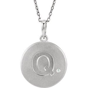 Diamond Letter 'Q' Initial Sterling Silver Pendant Necklace, 18" (.005 Ct, GH Color, I2 Clarity)