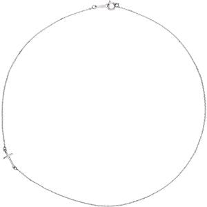 Off-Center Sideways Cross Rhodium-Plated 14k White Gold Necklace, 16"