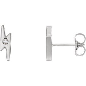 Diamond Lighting Bolt Earrings, Rhodium-Plated 14k White Gold (.03 Ctw, GH Color, I1 Clarity)