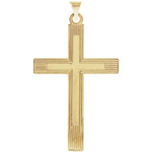 Cross with Embossed Cross Inside the Cross 14k Yellow Gold Pendant