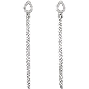 Petite Leaf Chain Dangle Earrings, Rhodium-Plated 14k White Gold