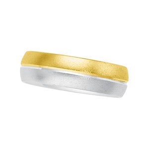 6mm 14k Yellow and White Gold Two-Tone Comfort Fit Grooved Band, Sizes 5 to 12.5