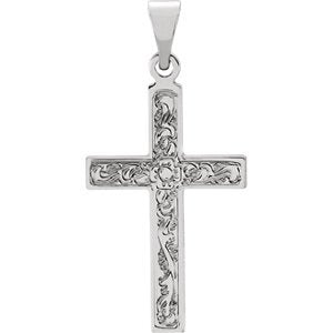 Embossed Flowers Cross 14k White Gold Pendant