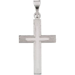 Line Pattern Inlay Cross Rhodium-Plated 14k White Gold Pendant (22X14MM)