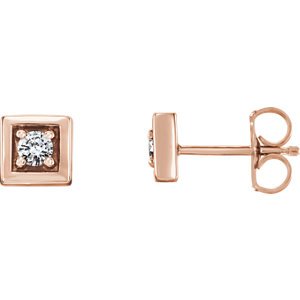 Diamond Square Earrings, 14k Rose Gold (.125 Ctw,GH Color, I1 Clarity)