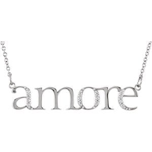 Diamond 'Amore' 14k White Gold Pendant Necklace, 16.3" (.08 Cttw)