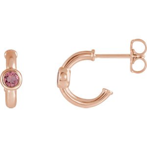 Pink Tourmaline J-Hoop Earrings, 14k Rose Gold