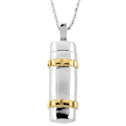 Sterling Silver and 14k Yellow Gold Plate Cylinder Ash Holder Pendant Necklace 18"