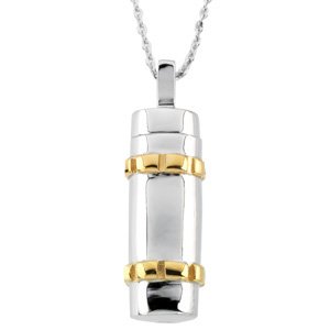 Sterling Silver and 14k Yellow Gold Plate Cylinder Ash Holder Pendant Necklace 18"