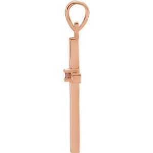 Pink Tourmaline Inset Cross 14k Rose Gold Pendant (22.65x11.4MM)