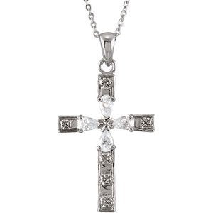 Sterling Silver Four Gospels of Love Crystal Cross Necklace 18"