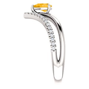 Citrine Pear and Diamond Chevron Sterling Silver Ring (.145 Ctw, G-H Color, I1 Clarity), Size 6.25