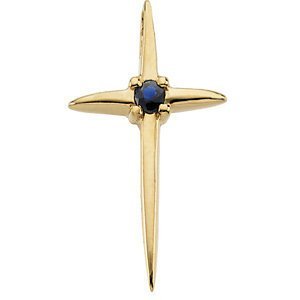 Sapphire and Diamond Star Cross 14k Yellow Gold Pendant