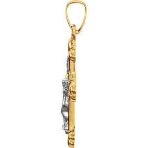 Small Two-Tone Budded Crucifix INRI Pendant, 14k Yellow and White Gold (19X14MM)