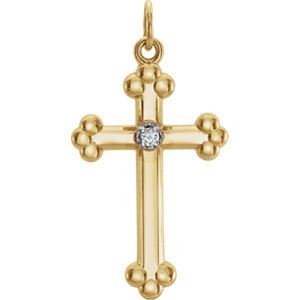 Diamond Treflee Cross Rhodium-Plated 14k Yellow and White Gold Pendant, (.02 Ct, G-H Color, SI1 Clarity)