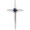 Solitaire Blue Sapphire Cross Rhodium-Plated 14k White Gold Pendant (17.75X10MM)