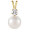 White Akoya Cultured Pearl and Diamond Pendant, 14k Yellow Gold, (7MM) (.10 Ct, Color G-H, Clarity I1)