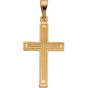 Engraved Inlay Cross 14k Yellow Gold Pendant (28X18MM)