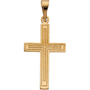 Engraved Inlay Cross 14k Yellow Gold Pendant (18X12MM)