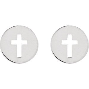 Pierced Cross Rhodium-Plated 14k White Gold Stud Earrings (7.90X7.90 MM)