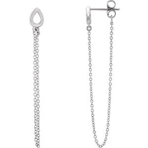 Petite Leaf Chain Dangle Earrings, Rhodium-Plated 14k White Gold