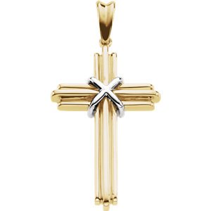 Two-Tone Rope Cross Rhodium-Plated 14k Yellow and White Gold Pendant (36.75X24.5 MM)