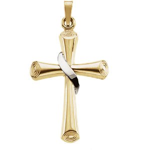 Two-Tone Hallow Cross 14k Yellow and White Gold Pendant (27.50X19.50MM)