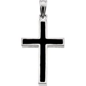 Black Epoxy Inlay Cross 14k White Gold Pendant (30X20MM)