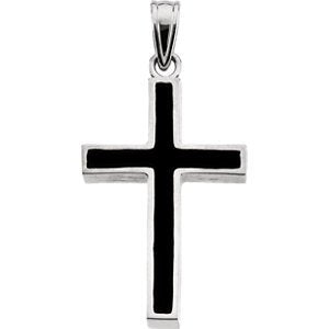Black Epoxy Inlay Cross Sterling Silver Pendant (24X16MM)
