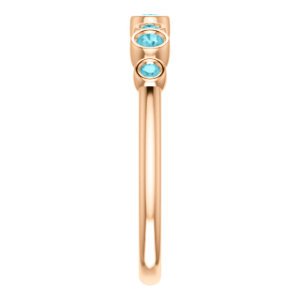 Blue Zircon 7-Stone 3.25mm Ring, 14k Rose Gold, Size 6