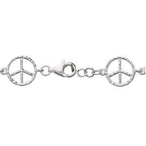 Sterling Silver Peace Sign Bracelet, 7"