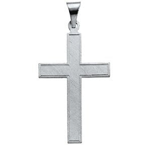 Inlay Cross Rhodium-Plated 14k White Gold Pendant (28X18MM)