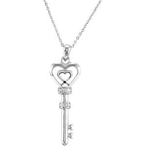 Sterling Silver Key of Love for Couples Pendant Necklace 18"