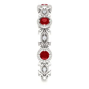 Chatham Created Ruby and Diamond Vintage-Style Ring, Rhodium-Plated Sterling Silver, Size 6.25