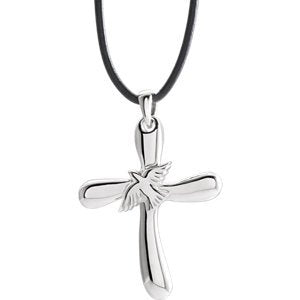 Holy Spirit Dove Cross Pendant Necklace, Sterling Silver, 18" (31.00 X 24.75 MM)