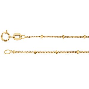 1mm 14k Yellow Gold Solid Beaded Curb Chain, 16"