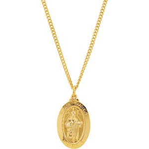 Sterling Silver 24k Yellow Gold Plated Oval St. Jude Medal Necklace, 24" (29.13x17.69MM)