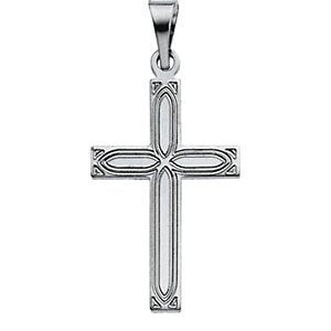 Childrens 14k White Gold Christian Cross with Embossed Passion Cross Pendant