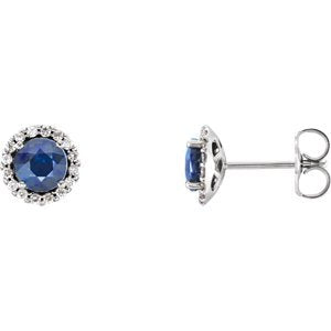 Blue Sapphire and Diamond Earrings, Rhodium-Plated 14k White Gold (0.16 Ctw, G-H Color, I1 Clarity)